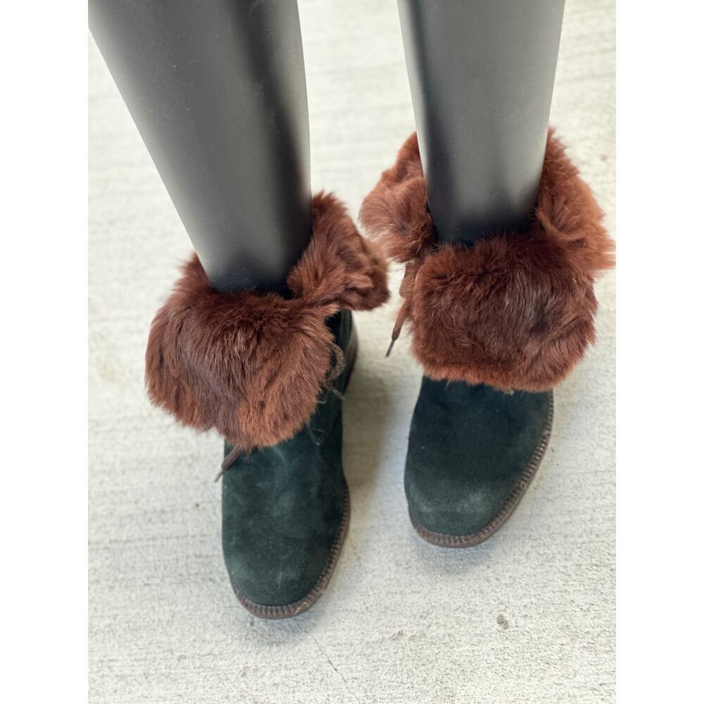 Vicini Italy Women’s EU 37.5 | US 7.5 Green Suede Fur Lined Lace Up Winter Boots - Picture 4 of 13